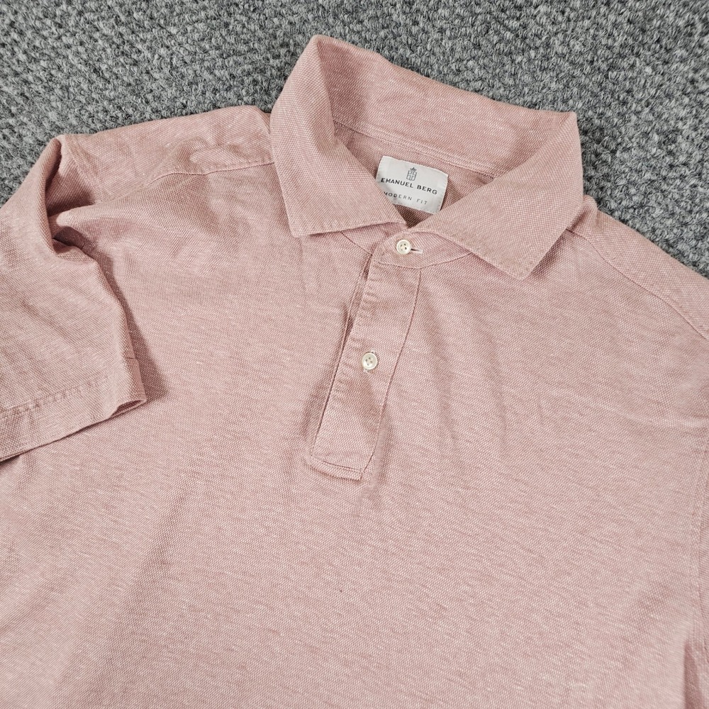 Emanuel Berg Polo Shirt Mens XL Pink Modern Fit Short Sleeve Slub Made in Poland